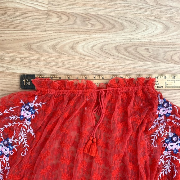 SOLD Free People Embroidered Red Sheer Race Blouse - Picture 5 of 8